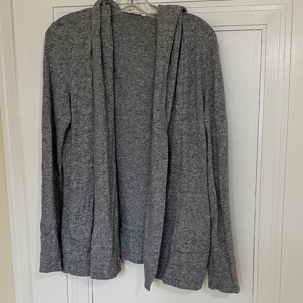 78 & Sunny Heathered Gray Open Front Cardigan with hood